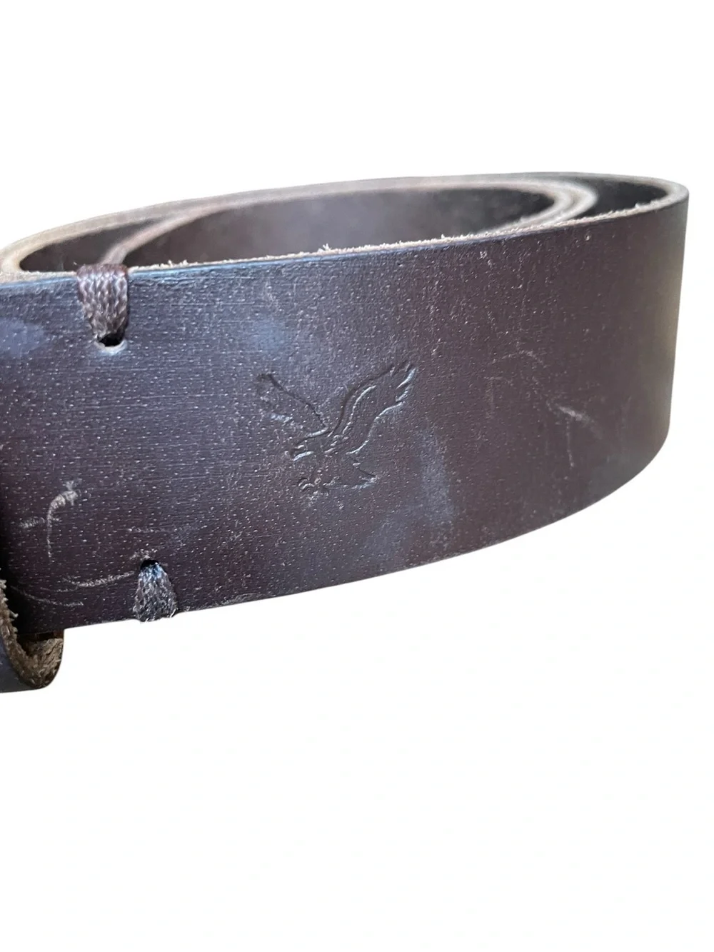 Vintage American Eagle Outfitters Brown Leather Wide Belt Eagle Sz 32 Rugged